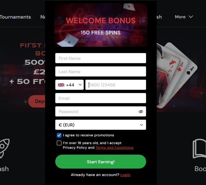 Jokers Ace casino registration form